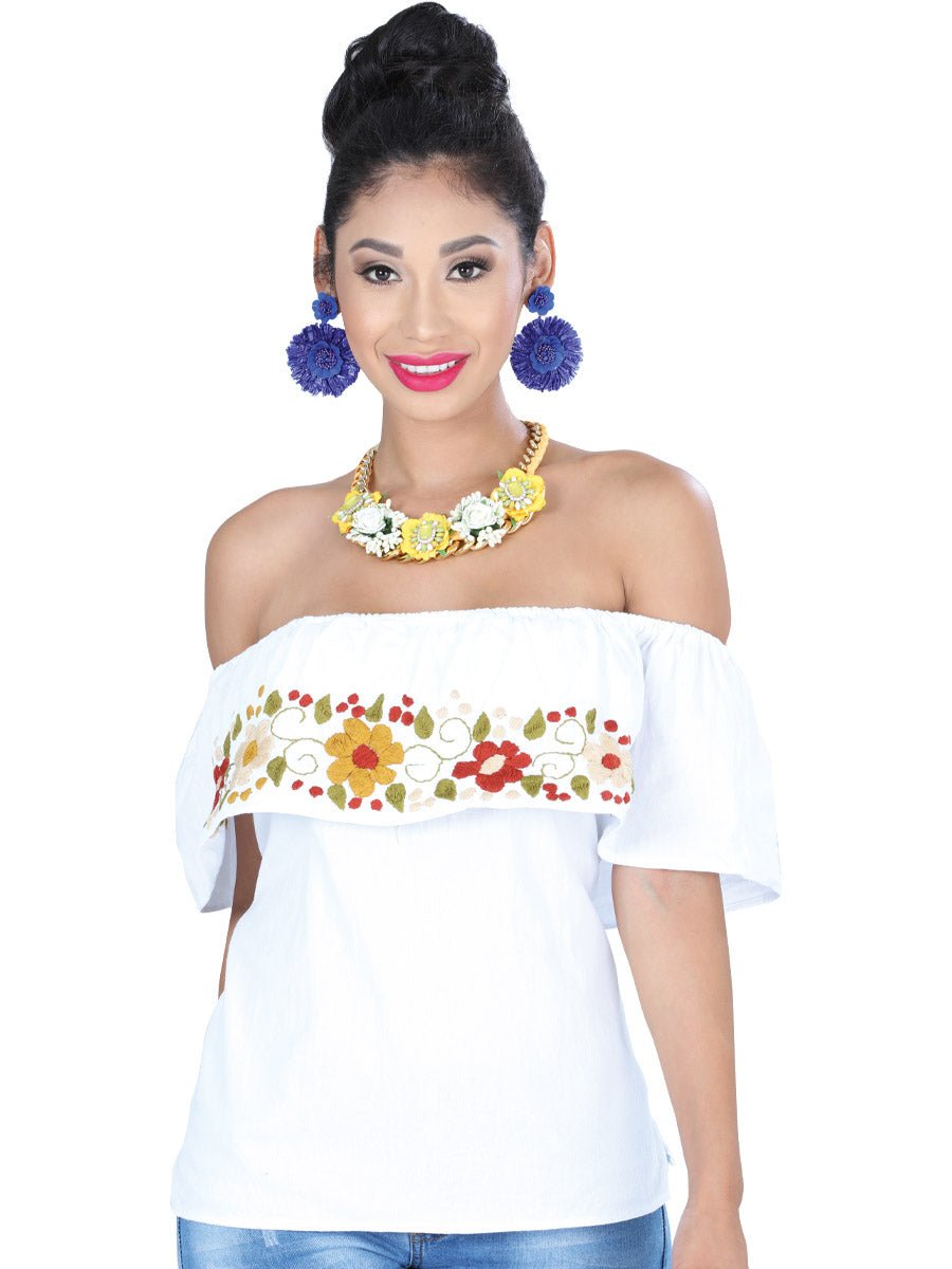 Artisanal Embroidered Blouse 50% Cotton, %50 Polyester White 601428 - BELLEZA'S - Artisanal Embroidered Blouse 50% Cotton, %50 Polyester White 601428 - DAMA - 60142801