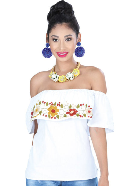 Artisanal Embroidered Blouse 50% Cotton, %50 Polyester White 601428 - BELLEZA'S - Artisanal Embroidered Blouse 50% Cotton, %50 Polyester White 601428 - DAMA - 60142801