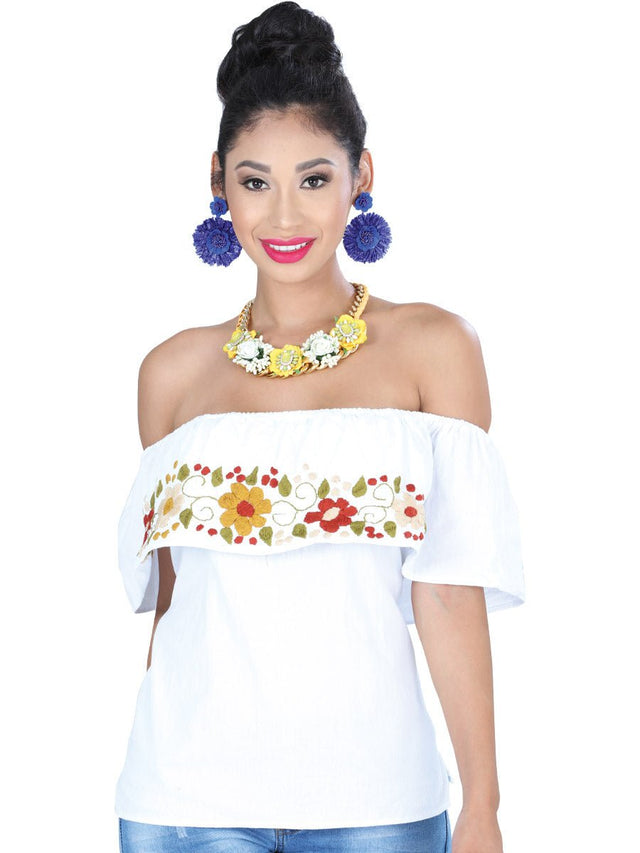 Artisanal Embroidered Blouse 50% Cotton, %50 Polyester White 601428 - BELLEZA'S - Artisanal Embroidered Blouse 50% Cotton, %50 Polyester White 601428 - DAMA - 60142801