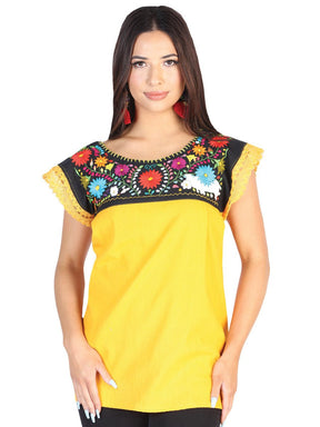 Artisanal Embroidered Blouse 50% Cotton 50% Polyester Yellow 602479 - BELLEZA'S - Artisanal Embroidered Blouse 50% Cotton 50% Polyester Yellow 602479 - DAMA - 60247901