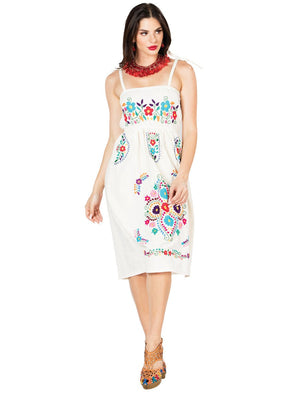 Artisanal Embroidered Dress 100% Cotton Beige 603075 - BELLEZA'S - Artisanal Embroidered Dress 100% Cotton Beige 603075 - DAMA - 60307501
