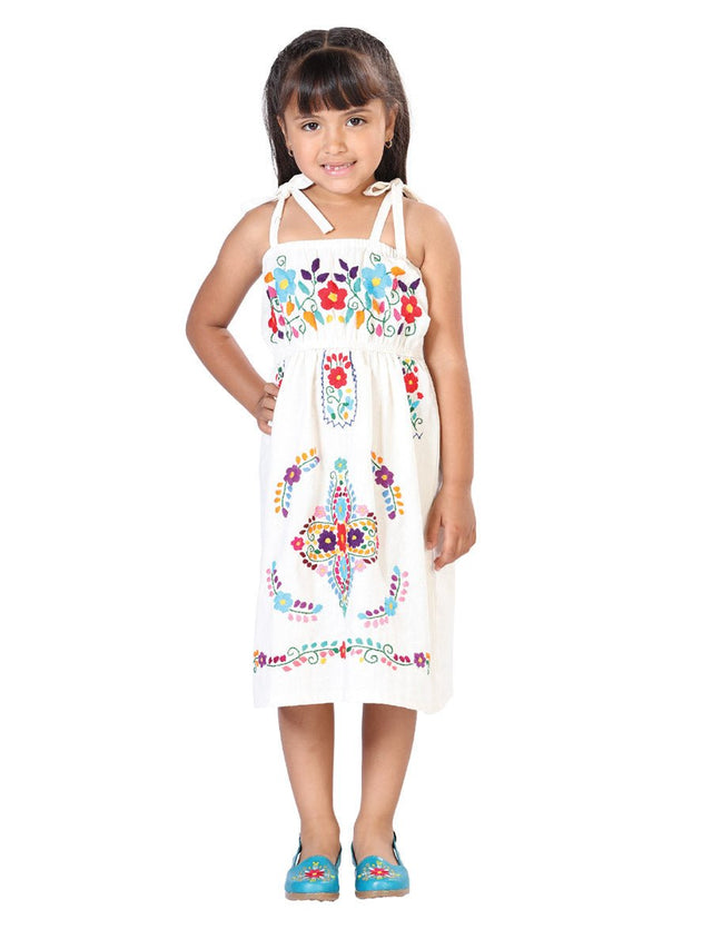 Artisanal Embroidered Dress 100% Cotton Beige 603078 - BELLEZA'S - Artisanal Embroidered Dress 100% Cotton Beige 603078 - NIÑA - 60307801