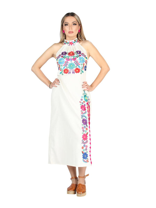 Artisanal Embroidered Dress 100% Cotton Beige 604055 - BELLEZA'S - Artisanal Embroidered Dress 100% Cotton Beige 604055 - DAMA - 60405501