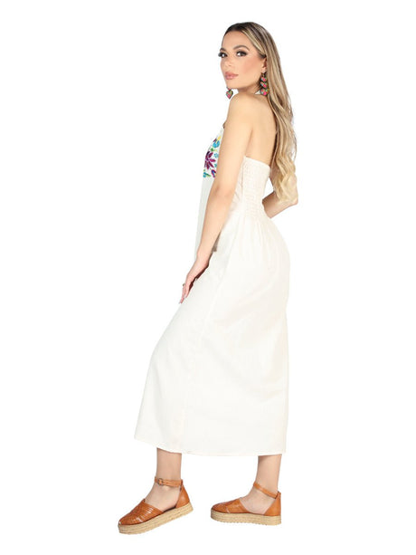 Artisanal Embroidered Dress 100% Cotton Beige 604057 - BELLEZA'S - Artisanal Embroidered Dress 100% Cotton Beige 604057 - DAMA - 60405701