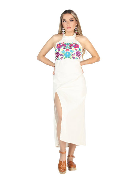 Artisanal Embroidered Dress 100% Cotton Beige 604057 - BELLEZA'S - Artisanal Embroidered Dress 100% Cotton Beige 604057 - DAMA - 60405701
