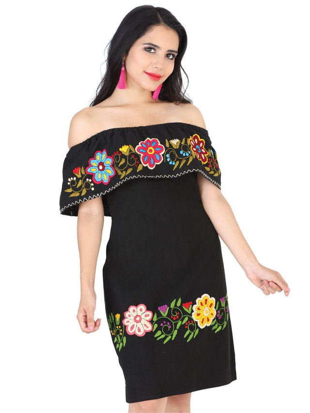 Artisanal Embroidered Dress 100% Cotton Black 601976 - BELLEZA'S - Artisanal Embroidered Dress 100% Cotton Black 601976 - DAMA - 60197601
