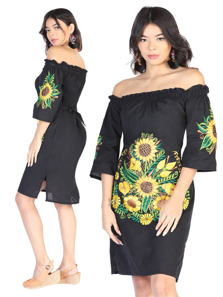 Artisanal Embroidered Dress 100% Cotton Black 602481 - BELLEZA'S - Artisanal Embroidered Dress 100% Cotton Black 602481 - DAMA - 60248101