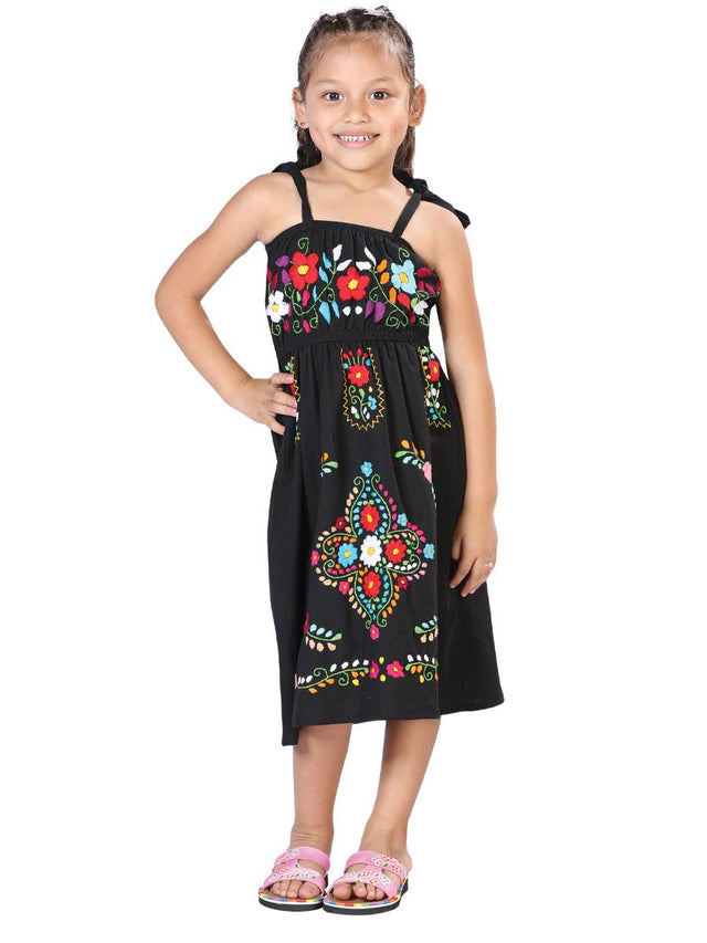Artisanal Embroidered Dress 100% Cotton Black 603077 - BELLEZA'S - Artisanal Embroidered Dress 100% Cotton Black 603077 - NIÑA - 60307701