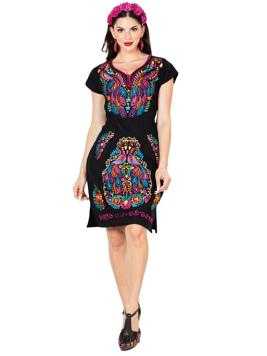Artisanal Embroidered Dress 100% Cotton Black 603093 - BELLEZA'S - Artisanal Embroidered Dress 100% Cotton Black 603093 - DAMA - 60309301