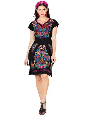 Artisanal Embroidered Dress 100% Cotton Black 603093 - BELLEZA'S - Artisanal Embroidered Dress 100% Cotton Black 603093 - DAMA - 60309301