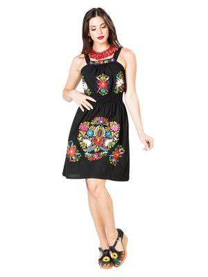 Artisanal Embroidered Dress 100% Cotton Black 603100 - BELLEZA'S - Artisanal Embroidered Dress 100% Cotton Black 603100 - DAMA - 60310001