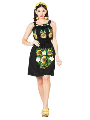 Artisanal Embroidered Dress 100% Cotton Black 603101 - BELLEZA'S - Artisanal Embroidered Dress 100% Cotton Black 603101 - DAMA - 60310101