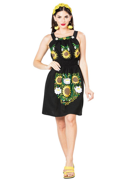 Artisanal Embroidered Dress 100% Cotton Black 603101 - BELLEZA'S - Artisanal Embroidered Dress 100% Cotton Black 603101 - DAMA - 60310101