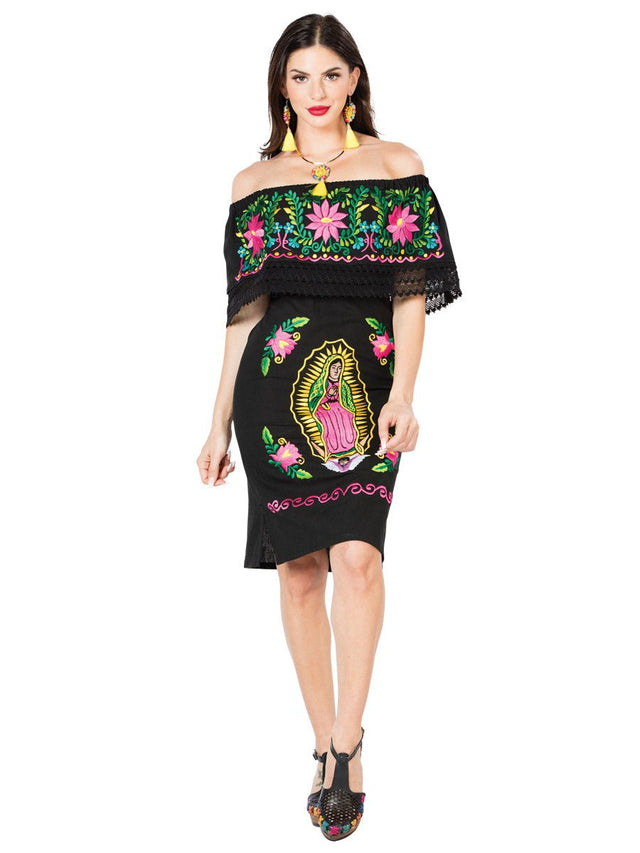 Artisanal Embroidered Dress 100% Cotton Black 603709 - BELLEZA'S - Artisanal Embroidered Dress 100% Cotton Black 603709 - DAMA - 60370901