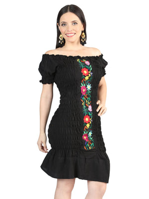 Artisanal Embroidered Dress 100% Cotton Black 604007 - BELLEZA'S - Artisanal Embroidered Dress 100% Cotton Black 604007 - DAMA - 60400701