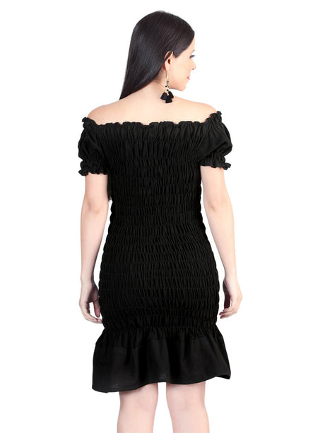 Artisanal Embroidered Dress 100% Cotton Black 604007 - BELLEZA'S - Artisanal Embroidered Dress 100% Cotton Black 604007 - DAMA - 60400701