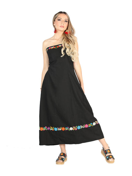Artisanal Embroidered Dress 100% Cotton Black 604053 - BELLEZA'S - Artisanal Embroidered Dress 100% Cotton Black 604053 - DAMA - 60405301