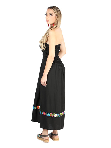 Artisanal Embroidered Dress 100% Cotton Black 604053 - BELLEZA'S - Artisanal Embroidered Dress 100% Cotton Black 604053 - DAMA - 60405301