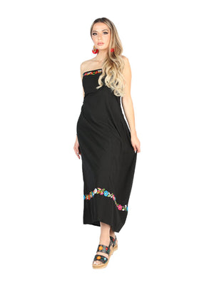 Artisanal Embroidered Dress 100% Cotton Black 604053 - BELLEZA'S - Artisanal Embroidered Dress 100% Cotton Black 604053 - DAMA - 60405301