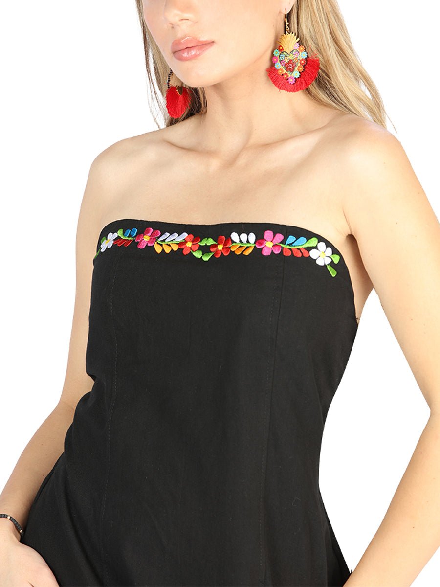 Artisanal Embroidered Dress 100% Cotton Black 604053 - BELLEZA'S - Artisanal Embroidered Dress 100% Cotton Black 604053 - DAMA - 60405301