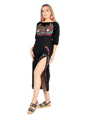 Artisanal Embroidered Dress 100% Cotton Black 604054 - BELLEZA'S - Artisanal Embroidered Dress 100% Cotton Black 604054 - DAMA - 60405401