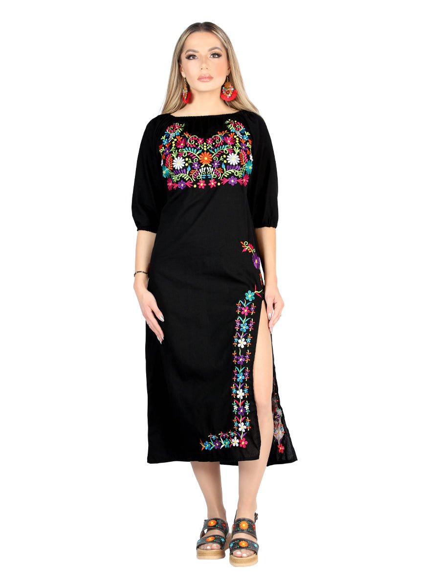 Artisanal Embroidered Dress 100% Cotton Black 604054 - BELLEZA'S - Artisanal Embroidered Dress 100% Cotton Black 604054 - DAMA - 60405401