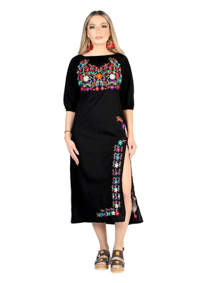 Artisanal Embroidered Dress 100% Cotton Black 604054 - BELLEZA'S - Artisanal Embroidered Dress 100% Cotton Black 604054 - DAMA - 60405401