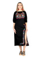Artisanal Embroidered Dress 100% Cotton Black 604054 - BELLEZA'S - Artisanal Embroidered Dress 100% Cotton Black 604054 - DAMA - 60405401