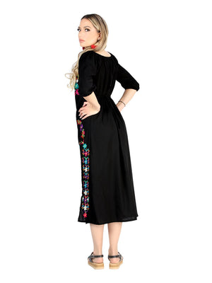 Artisanal Embroidered Dress 100% Cotton Black 604054 - BELLEZA'S - Artisanal Embroidered Dress 100% Cotton Black 604054 - DAMA - 60405401