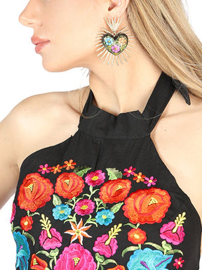 Artisanal Embroidered Dress 100% Cotton Black 604056 - BELLEZA'S - Artisanal Embroidered Dress 100% Cotton Black 604056 - DAMA - 60405601