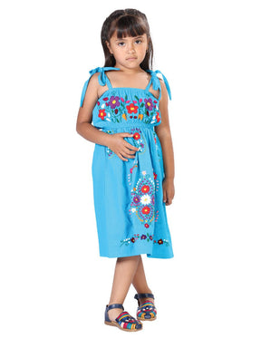 Artisanal Embroidered Dress 100% Cotton Blue 603079 - BELLEZA'S - Artisanal Embroidered Dress 100% Cotton Blue 603079 - NIÑA - 60307901