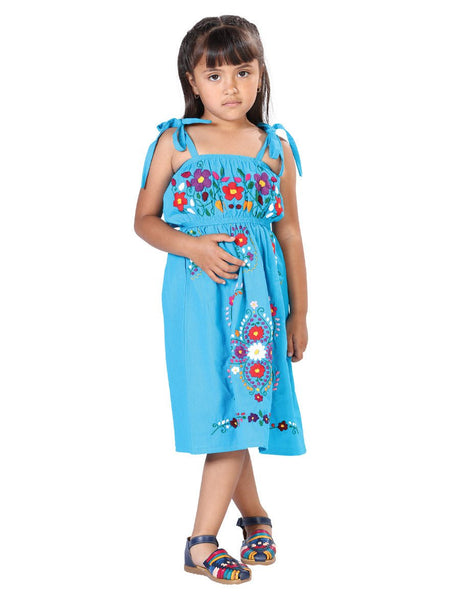 Artisanal Embroidered Dress 100% Cotton Blue 603079 - BELLEZA'S - Artisanal Embroidered Dress 100% Cotton Blue 603079 - NIÑA - 60307901
