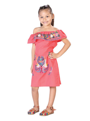 Artisanal Embroidered Dress 100% Cotton Coral 603040 - BELLEZA'S - Artisanal Embroidered Dress 100% Cotton Coral 603040 - NIÑA - 60304001