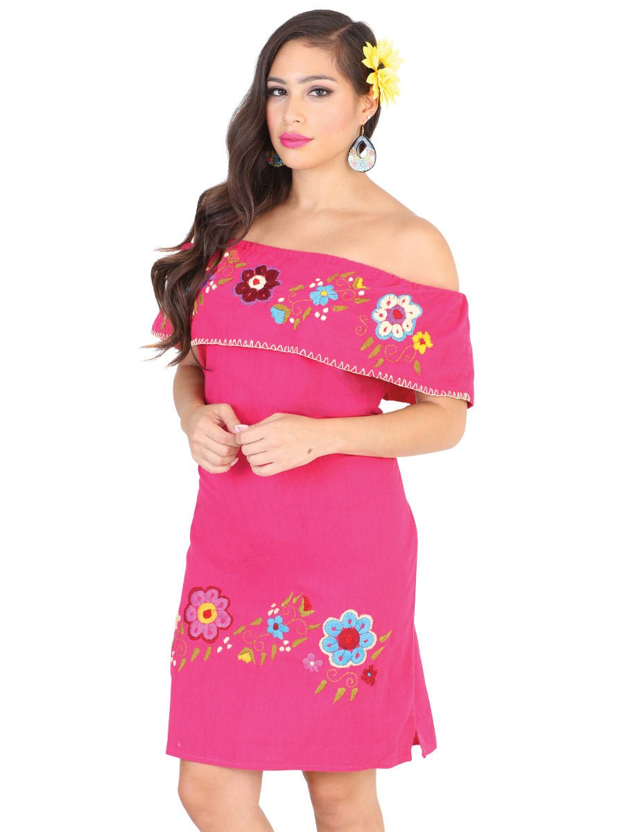 Artisanal Embroidered Dress 100% Cotton Fuchsia 601977 - BELLEZA'S - Artisanal Embroidered Dress 100% Cotton Fuchsia 601977 - DAMA - 60197701