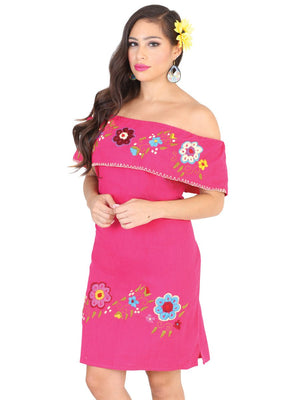 Artisanal Embroidered Dress 100% Cotton Fuchsia 601977 - BELLEZA'S - Artisanal Embroidered Dress 100% Cotton Fuchsia 601977 - DAMA - 60197701