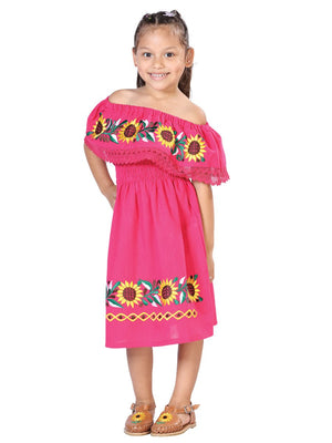 Artisanal Embroidered Dress 100% Cotton Fuchsia 603084 - BELLEZA'S - Artisanal Embroidered Dress 100% Cotton Fuchsia 603084 - NIÑA - 60308401
