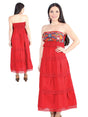 Artisanal Embroidered Dress 100% Cotton Red 604001 - BELLEZA'S - Artisanal Embroidered Dress 100% Cotton Red 604001 - DAMA - 60400101