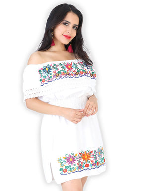 Artisanal Embroidered Dress 100% Cotton White 602219 - BELLEZA'S - Artisanal Embroidered Dress 100% Cotton White 602219 - DAMA - 60221901