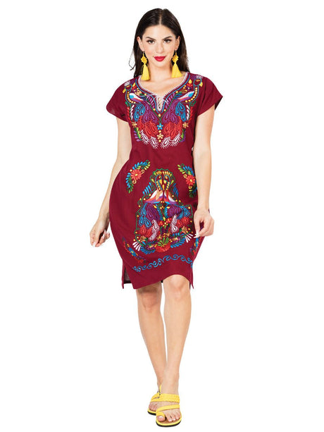 Artisanal Embroidered Dress 100% Cotton Wine 603095 - BELLEZA'S - Artisanal Embroidered Dress 100% Cotton Wine 603095 - DAMA - 60309501