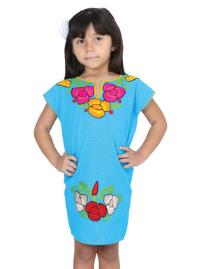 Artisanal Embroidered Dress 50% Cotton, 50% Polyester Blue 601660 - BELLEZA'S - Artisanal Embroidered Dress 50% Cotton, 50% Polyester Blue 601660 - NIÑA - 60166001