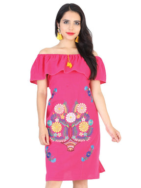Artisanal Embroidered Dress 50% Cotton, 50% Polyester Fuchsia 601961 - BELLEZA'S - Artisanal Embroidered Dress 50% Cotton, 50% Polyester Fuchsia 601961 - DAMA - 60196101