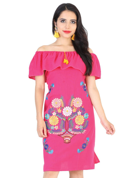 Artisanal Embroidered Dress 50% Cotton, 50% Polyester Fuchsia 601961 - BELLEZA'S - Artisanal Embroidered Dress 50% Cotton, 50% Polyester Fuchsia 601961 - DAMA - 60196101