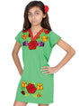 Artisanal Embroidered Dress 50% Cotton, 50% Polyester Green 601663 - BELLEZA'S - Artisanal Embroidered Dress 50% Cotton, 50% Polyester Green 601663 - NIÑA - 60166301