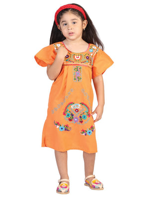 Artisanal Embroidered Dress 50% Cotton, 50% Polyester Orange 601621 - BELLEZA'S - Artisanal Embroidered Dress 50% Cotton, 50% Polyester Orange 601621 - NIÑA - 60162101