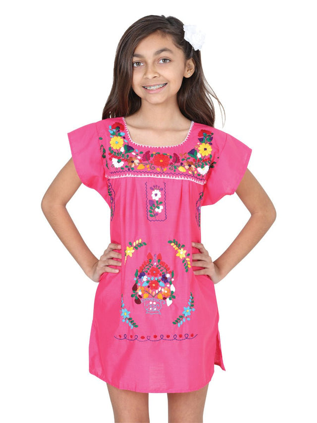 Artisanal Embroidered Dress 50% Cotton, 50% Polyester Pink 601622 - BELLEZA'S - Artisanal Embroidered Dress 50% Cotton, 50% Polyester Pink 601622 - NIÑA - 60162201
