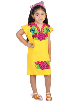 Artisanal Embroidered Dress 50% Cotton, 50% Polyester Yellow 601664 - BELLEZA'S - Artisanal Embroidered Dress 50% Cotton, 50% Polyester Yellow 601664 - NIÑA - 60166401