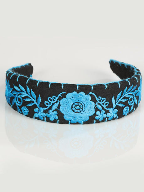 Artisanal Embroidered Headband 100% Cotton Blue 603120 - BELLEZA'S - Artisanal Embroidered Headband 100% Cotton Blue 603120 - DAMA - 60312001