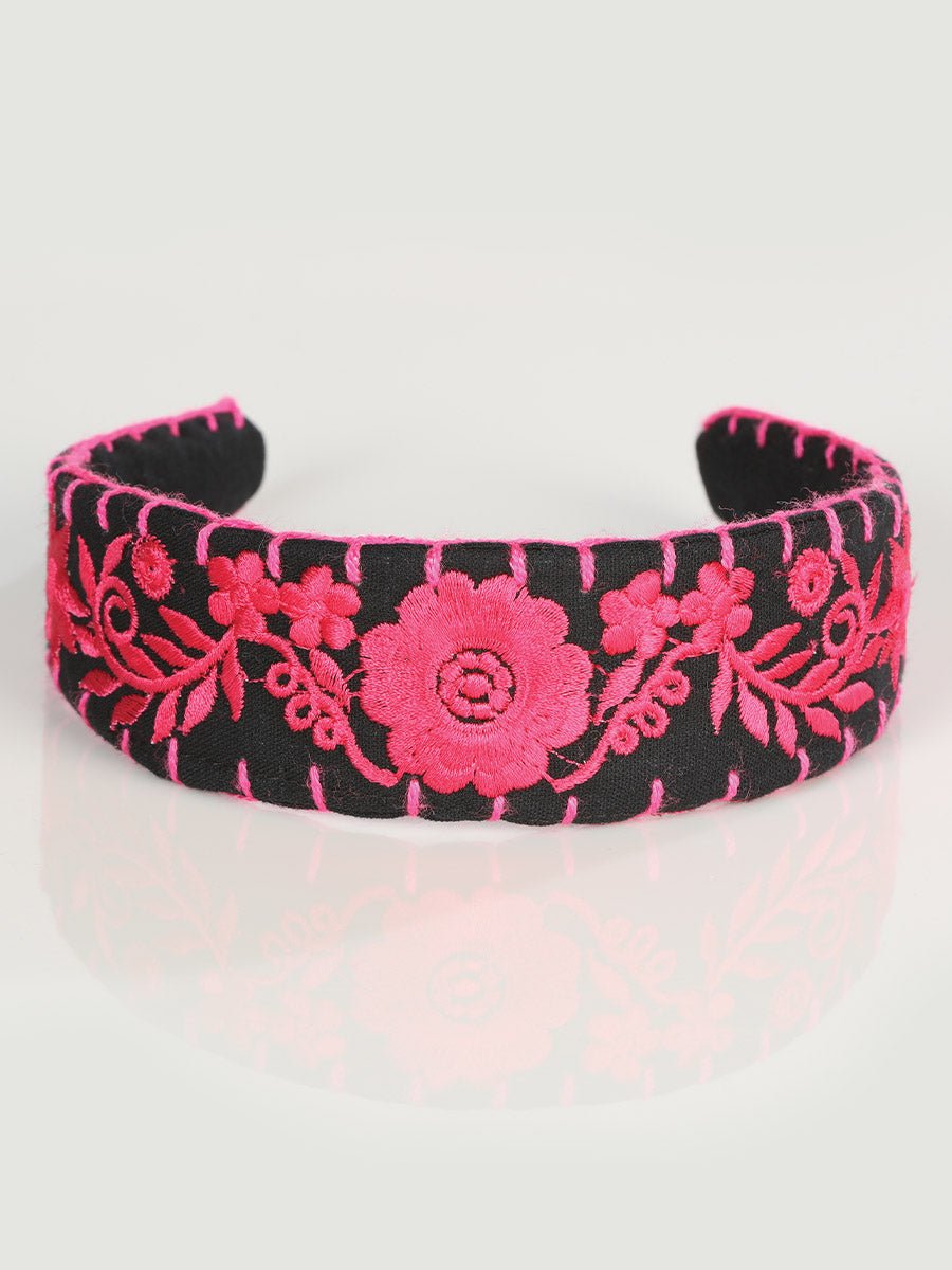 Artisanal Embroidered Headband 100% Cotton Fuchsia 603118 - BELLEZA'S - Artisanal Embroidered Headband 100% Cotton Fuchsia 603118 - DAMA - 60311801