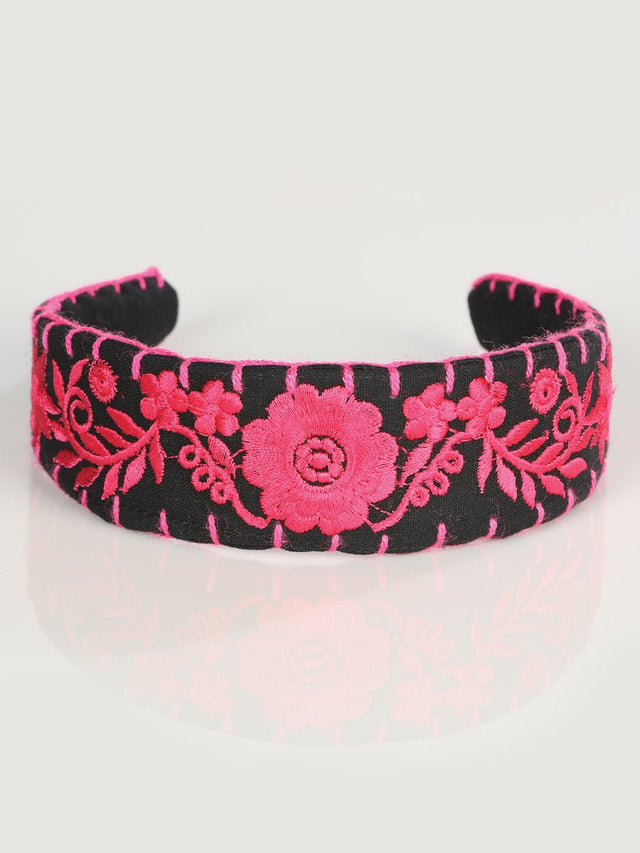 Artisanal Embroidered Headband 100% Cotton Fuchsia 603118 - BELLEZA'S - Artisanal Embroidered Headband 100% Cotton Fuchsia 603118 - DAMA - 60311801