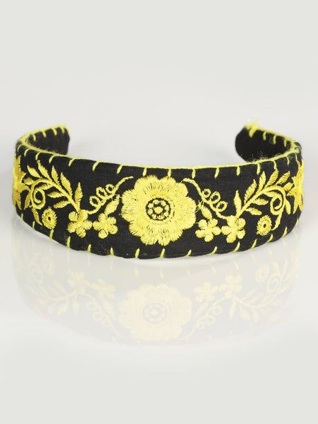 Artisanal Embroidered Headband 100% Cotton Yellow 603122 - BELLEZA'S - Artisanal Embroidered Headband 100% Cotton Yellow 603122 - DAMA - 60312201